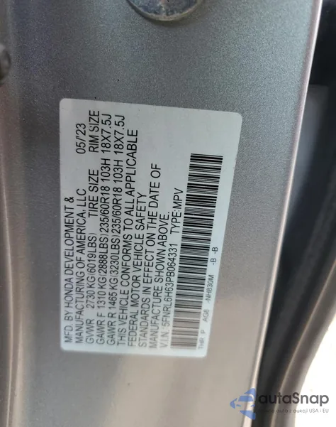 2023 Honda Odyssey Exl z USA, uszkodzony, nr VIN 5FNRL6H63PB064331